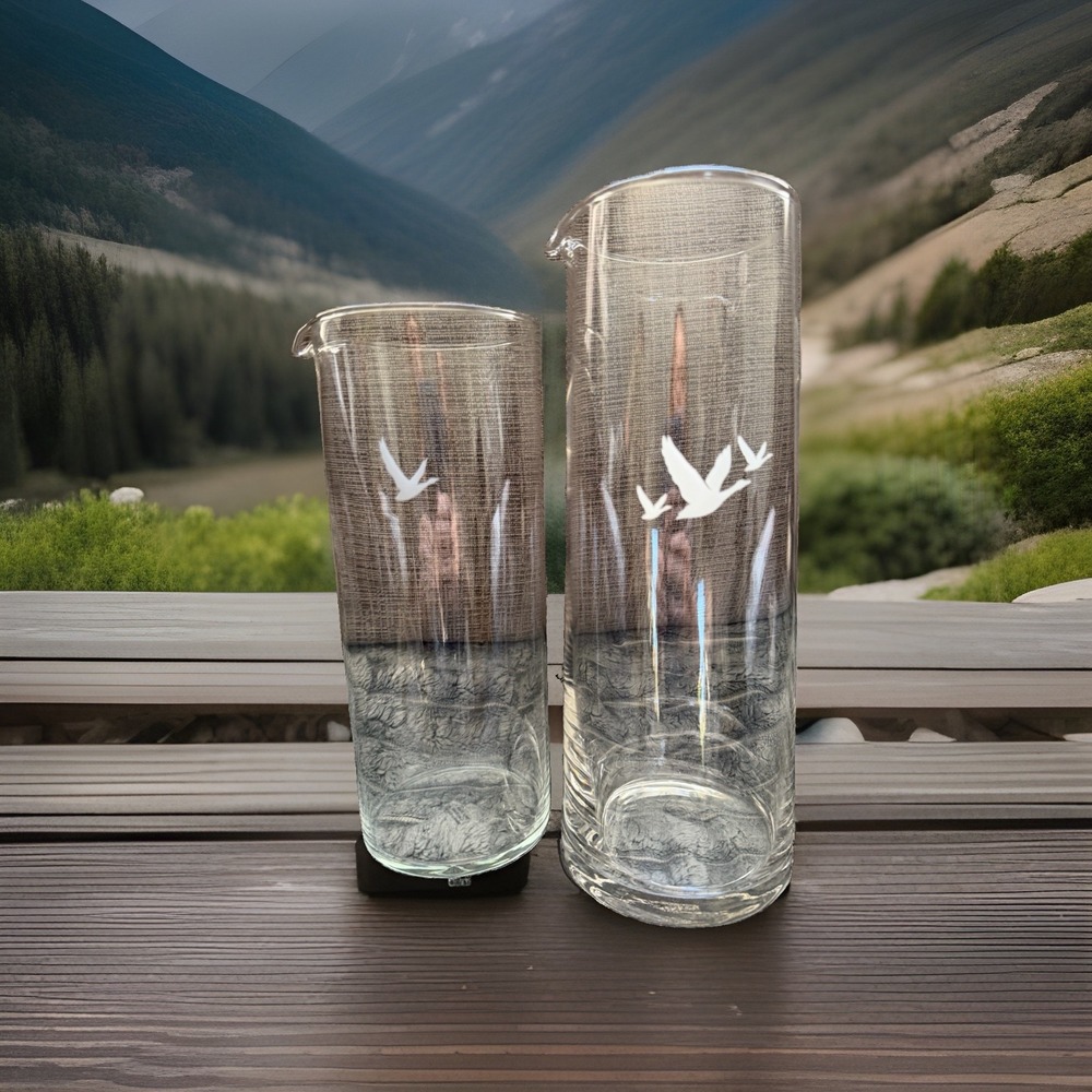 Grey Goose Martini Cocktail Pitchers Embossed Flying Goose Pattern Set of 2